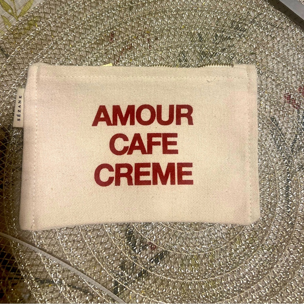 Sézane Cream Pouch with Red Text
